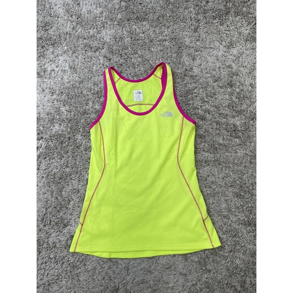The North Face Shirt Womens XS Neon Yellow Pink FlashDry Racerback Tank Top - Picture 1 of 7